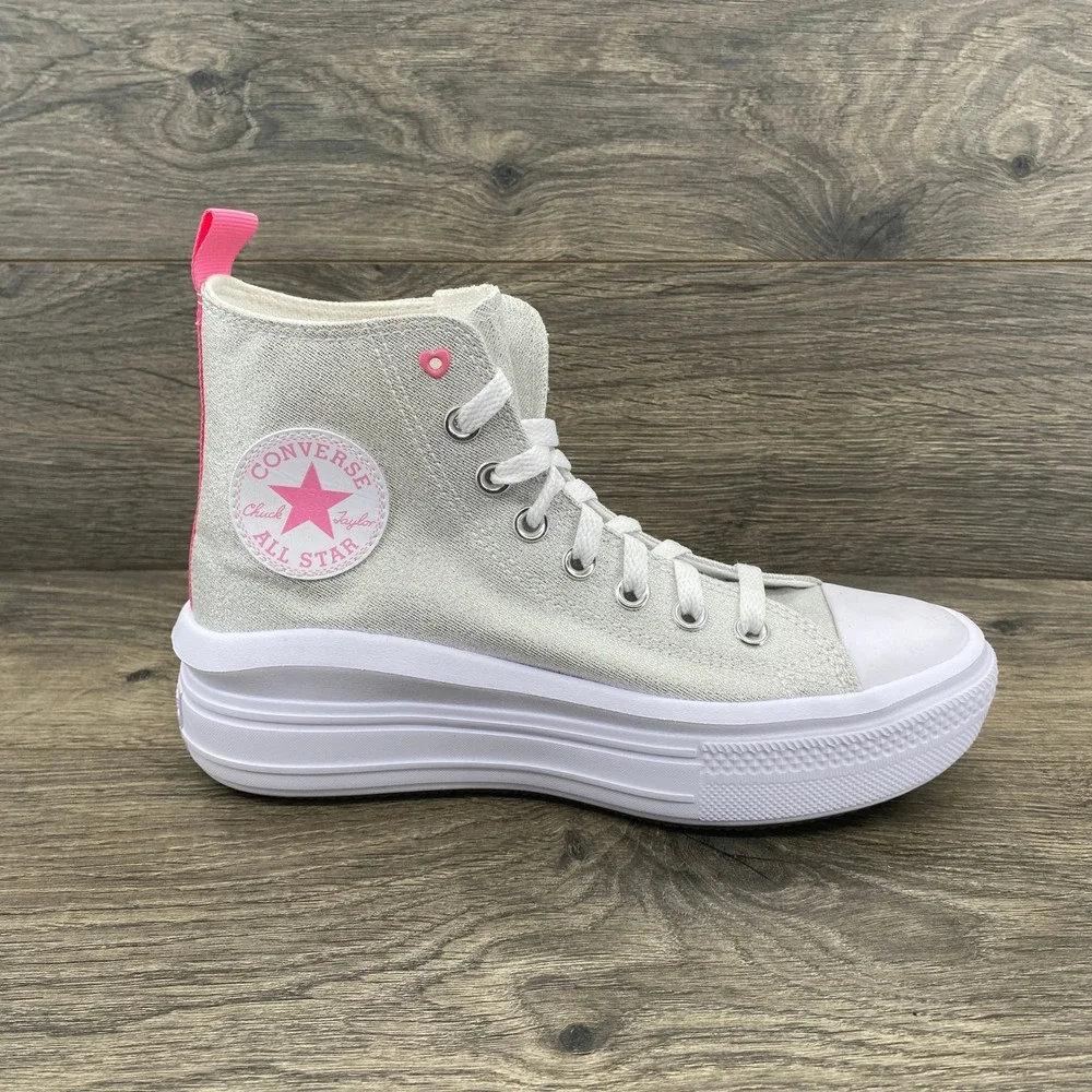 Converse Chuck Taylor All Star Move Silver Pink Platform High Top A06332C Kids 5
